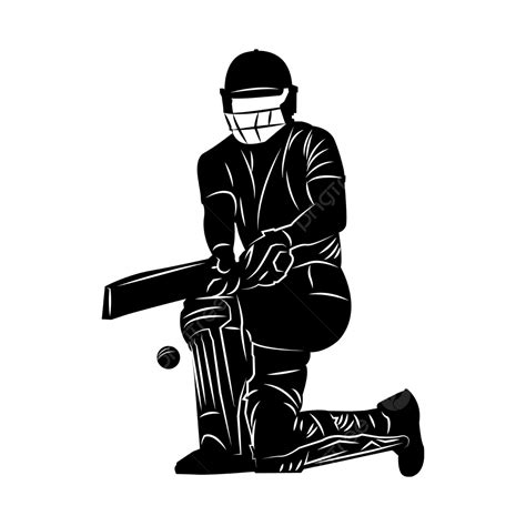 Gambar Desain Logo Kriket Batsman Vektor Balck Transparan Latar