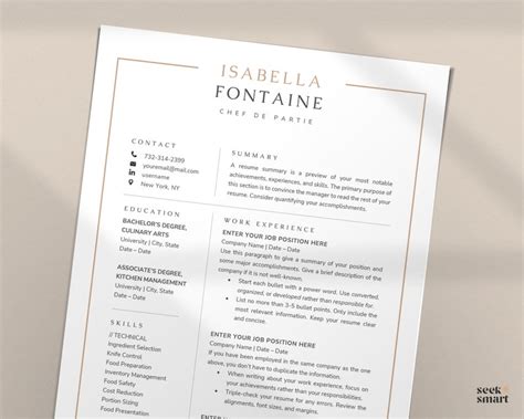 Chef Resume Template Word Apple Pages Mac Cook Resume Sous Etsy