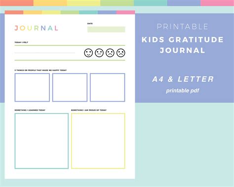 Printable Kids Daily Journal Gratitude Diary For Children Etsy