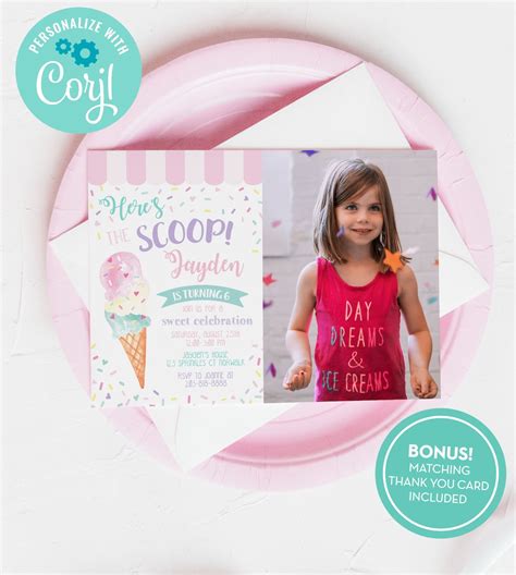 Ice Cream Party Invitation With Photo Template Ice Cream And