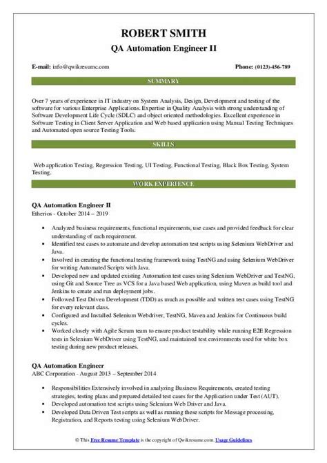 Myperfectresume.com has been visited by 100k+ users in the past month QA Automation Engineer Resume Samples | QwikResume