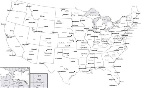 Usa Map With States And Cities Black And White Map With States