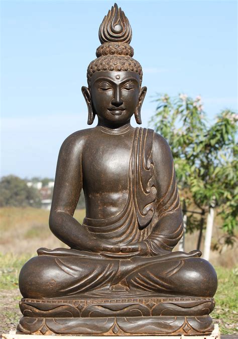 Sold Stone Buddha Sculpture With Flame Finial 36 102ls398 Hindu