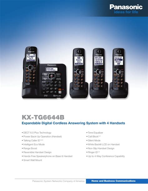 Panasonic Kx Tg6644b Specifications Pdf Download Manualslib