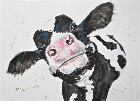 Original Cow Watercolour Art Farm Animal Art Black And White Etsy