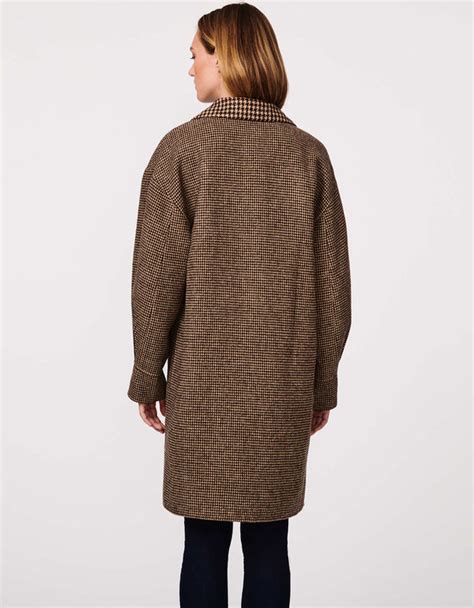 Norfolk Houndstooth Wool Coat Brown Beige Bernardo