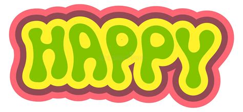 Happy Word In Hippie Colorful Style Decorative Lettering Stock Vector