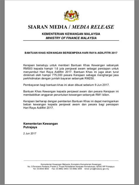 Tarikh bayaran bonus hari raya 2017 kakitangan kerajaan. BANTUAN KHAS KEWANGAN KERAJAAN BERSEMPENA HARI RAYA ...