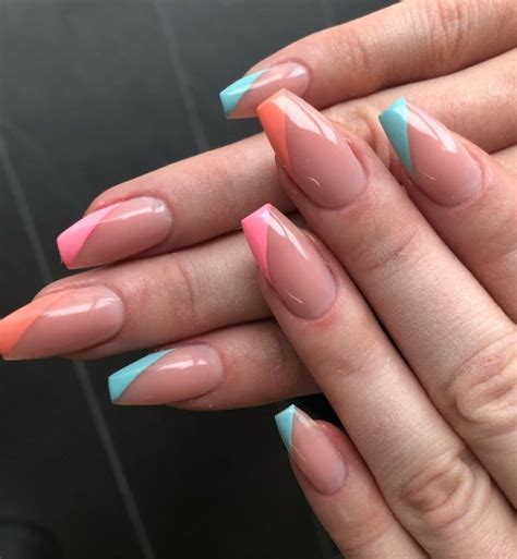 Gorgeous French Long Nails With Colored Tips Blurmark