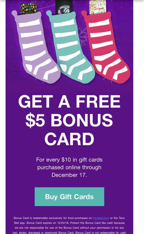 Gift cards with gift boxes cannot be purchased with other product types. Buy $10 gift card, get $5 gift card free : tacobell