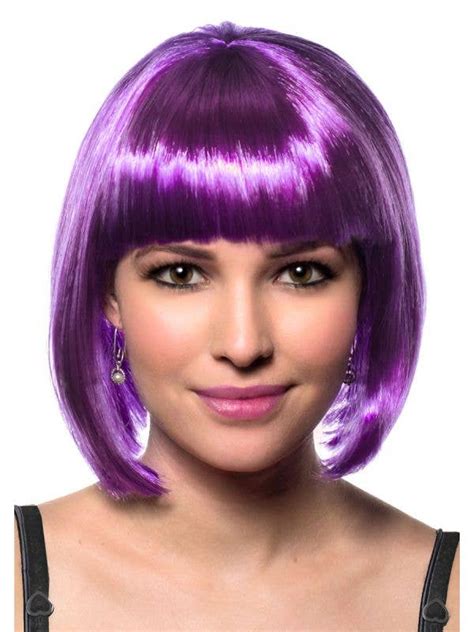 Purple Bob Costume Wig With Fringe Womens Short Purple Wig