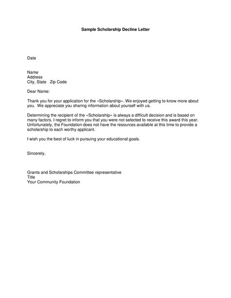 Scholarship Rejection Letter Templates At