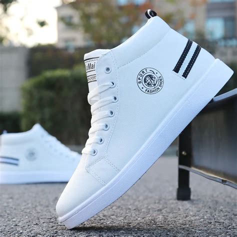 2019 New White Mens High Top Shoes Men Casual Shoes Fashion Hip Hop