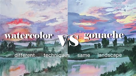 Watercolor Vs Gouache Process Comparison Same Landscape Painting