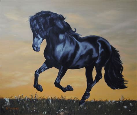 Running Horse Black Horse Painting Canvas Pain Artfinder