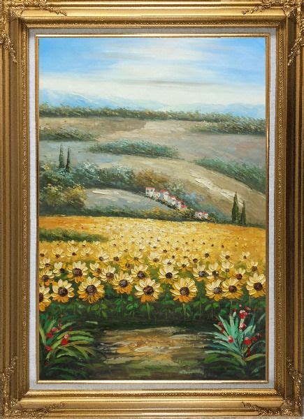 Framed Sunflower Field Scenery Oil Painting Landscape Naturalism 36 X