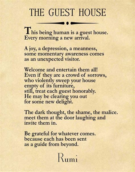 Rumi Quote The Guest House Poem By Rumi Inspiring Poem Guest House