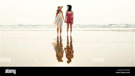 Girls Beach Summer Holiday Vacation Togetherness Concept Stock Photo