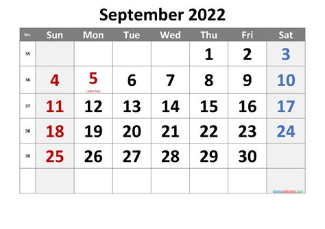 September 2022 Calendar With Holidays Printable