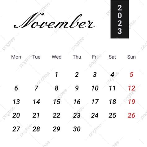 Simple Black November 2023 Calendar November Calendar 2023 November