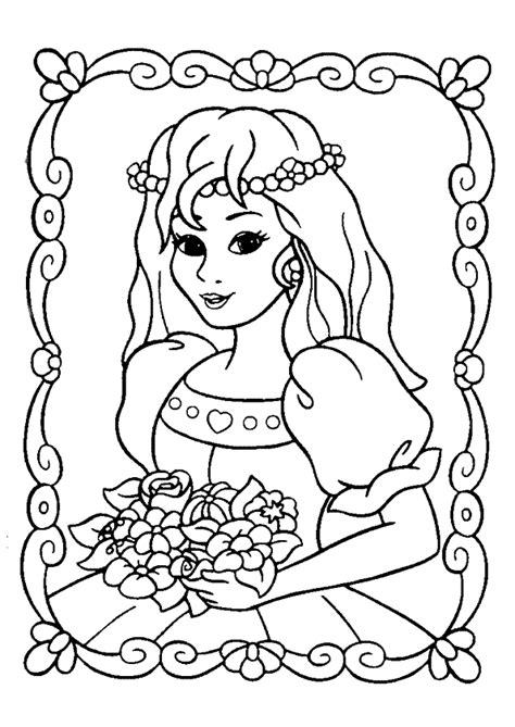Coloriage Princesse Et Bouquet De Fleurs