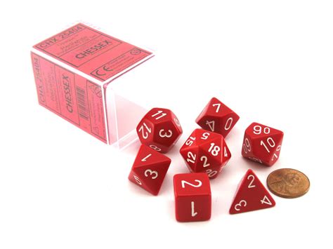 Chessex Polyhedral 7 Die Opaque Dice Set Red With White Numbers