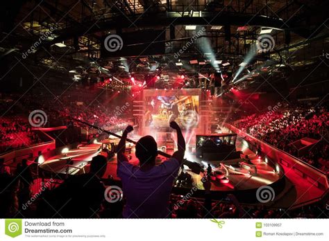 Big Esports Event Video Games Fan On A Tribune At Tournament S Arena