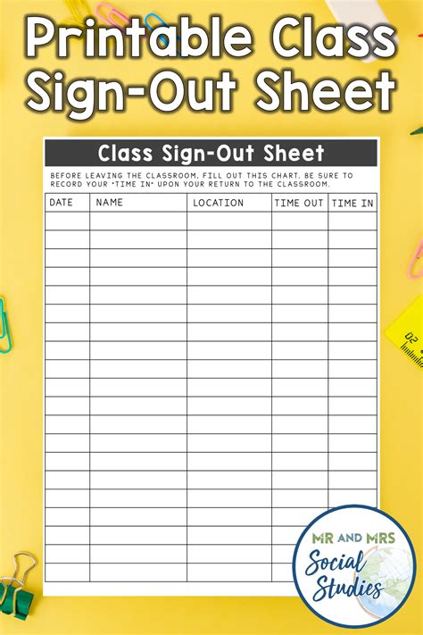 Class Sign Out Sheet Classroom Sign Out Sheet Middle School