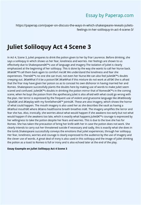 Juliet Soliloquy Act Scene Analysis Essay Example