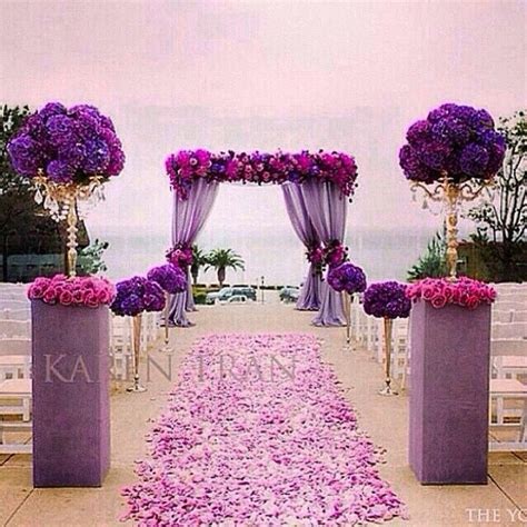 Violet/Purple & Fuschia/Pink Outside Wedding/Venue. Aisle full of rose