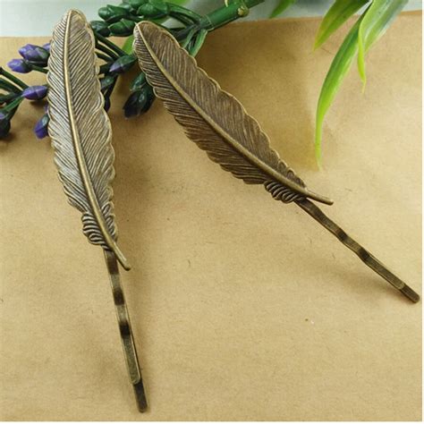 Vintage Hairpin Hair Clips Antique Bronze Hair Pins With Feather Hairpins Woman Antique Bronze