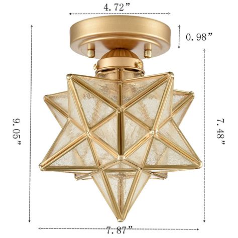 Brass Moravian Star Ceiling Light Seeded Glass 8 Claxy