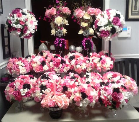 Pink Black And White Flower Arrangements Made For A 50th Birthday