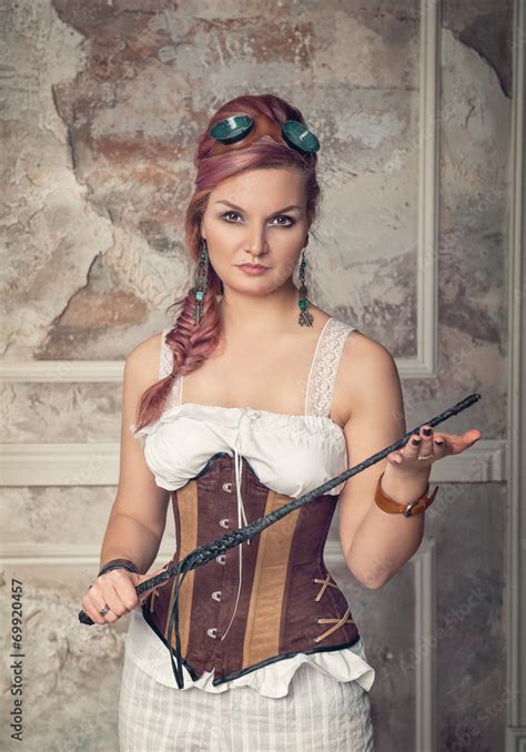 Beautiful Steampunk Woman With Whip Stock Foto Adobe Stock