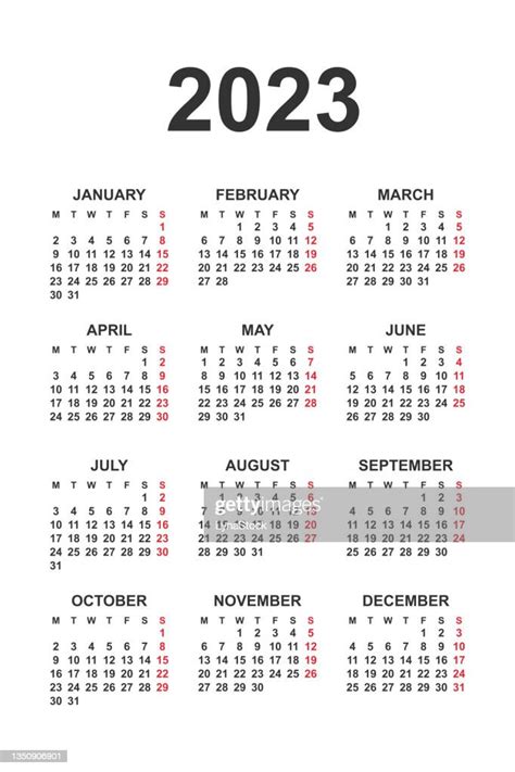 Calendar For 2023 Week Starts On Monday Simple Vector Template High Res