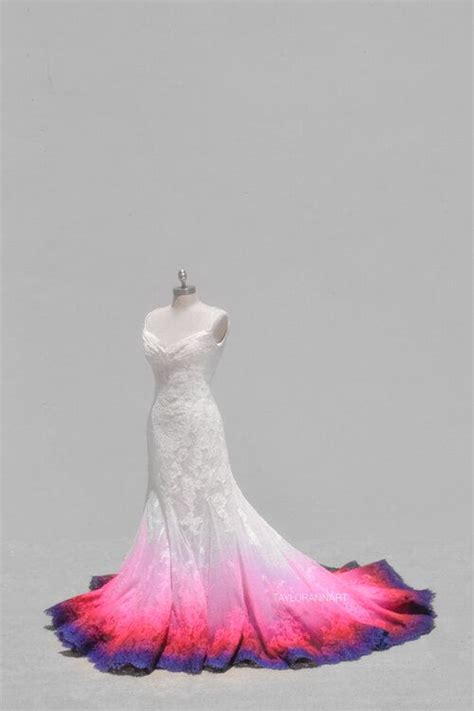 Pink And Blue Ombre Wedding Dress Colorful Non Traditional Dyed Bridal Gowns Fantasy Wedding