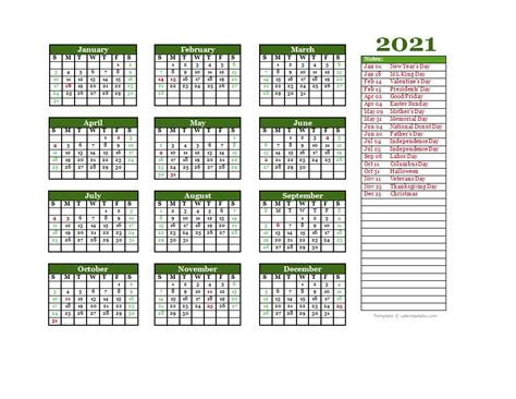 editable  yearly calendar landscape  printable