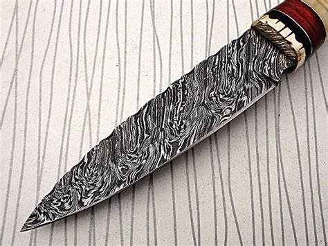 11 Long Damascus Steel Skinning Knife Hand Forged Fire Pattern