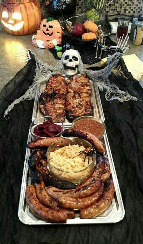 Halloween Skeleton Buffet Ribs Sausage Intestines Liver Beet Slices