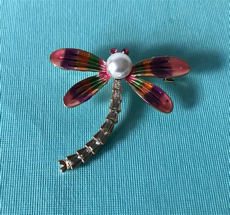 Rhinestone And Faux Pearl Dragonfly Pin Purple Dragonfly Pin Etsy