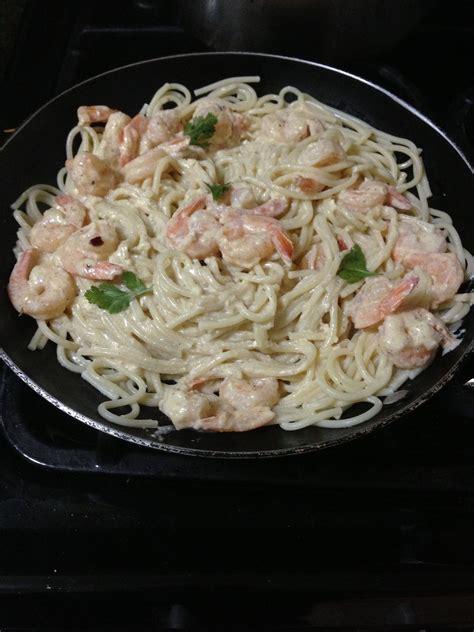 8 ounces uncooked fettuccine · 1 pound uncooked medium shrimp, peeled and deveined · 3 garlic cloves, minced · 1/2 cup butter, cubed · 1 package (8 ounces) cream . Easy Shrimp Alfredo. All you need is: Butter, Cream Cheese ...