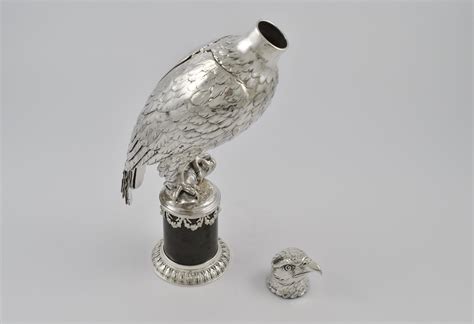 German Silver Model Of A Falcon On A Perch With English Import Marks