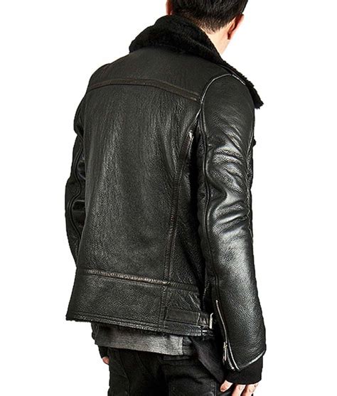 Mens Asymmetrical Zipper Black Shearling Jacket Jackets Creator