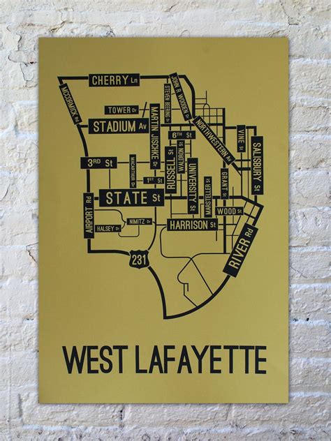 West Lafayette Indiana Street Map Poster West Lafayette Street Map