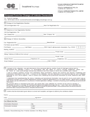 Fillable Online Request Form for Change of Vehicle Ownership Fax Email