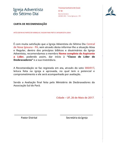 Modelo De Carta De Recomendação Para Líder Pdf