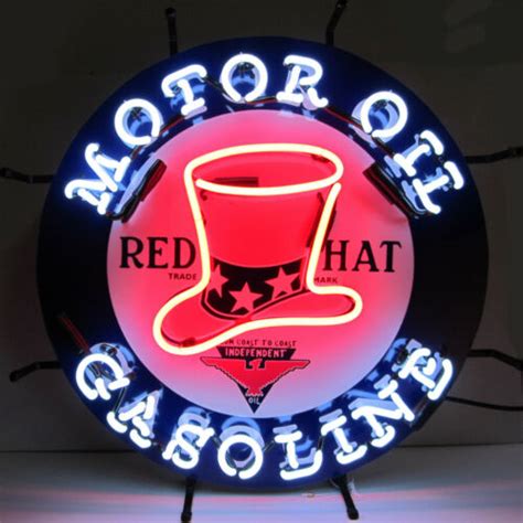 Red Hat Gas Neon Sign Wall Lamp Light Motor Oil Pump Globe Independent