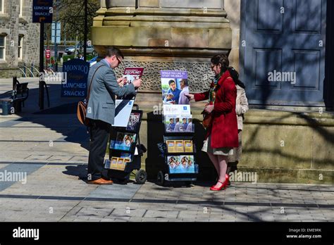 A Jehovah Witnesses leaflets and information stand at Guildhall Square