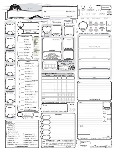 Dungeons And Dragons Dnd Character Sheet Character