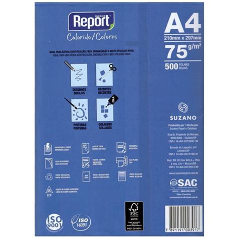 papel sulfite a4 azul 75g 500 folhas report em promoção na americanas